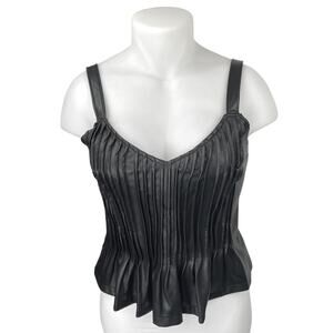 Anthropologie Let Me Be Black Faux Leather Sleeveless Peplum Cami Tank Top OS